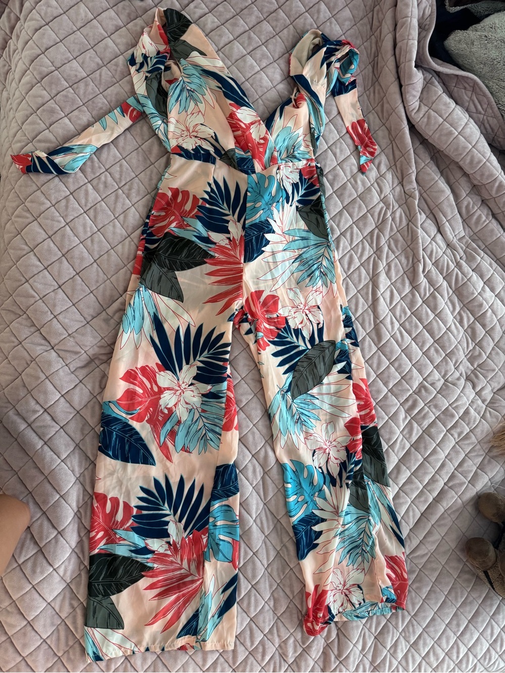 Tropical Floral Wrap Jumpsuit - Multi